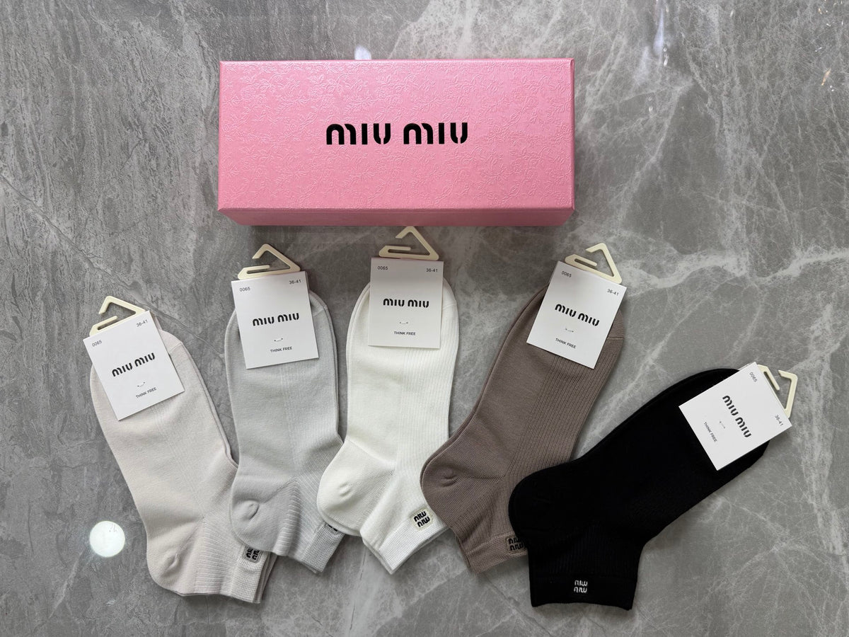 Miu Miu Clean Wordmark Details Ankle Socks - 5-Pair Set