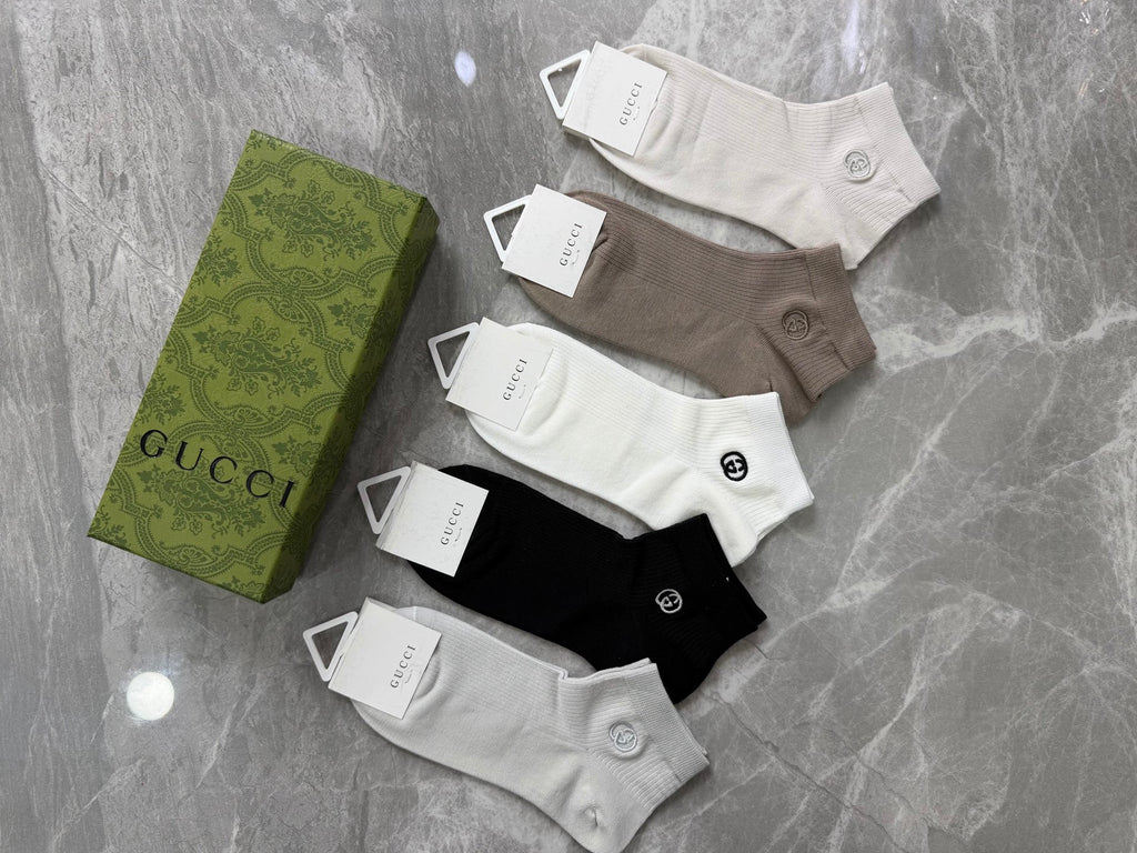 Gucci Modal Small Round Emblems Ankle Socks - 5-Pair Set