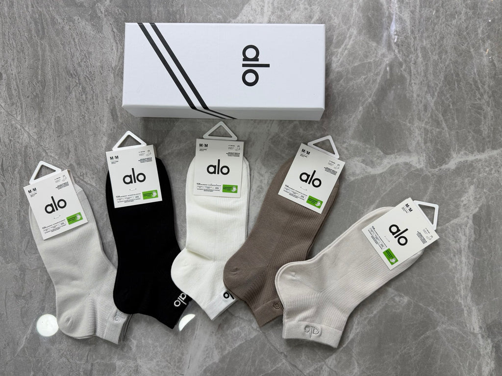 Alo Clean Wordmark Details Ankle Socks - 5-Pair Set