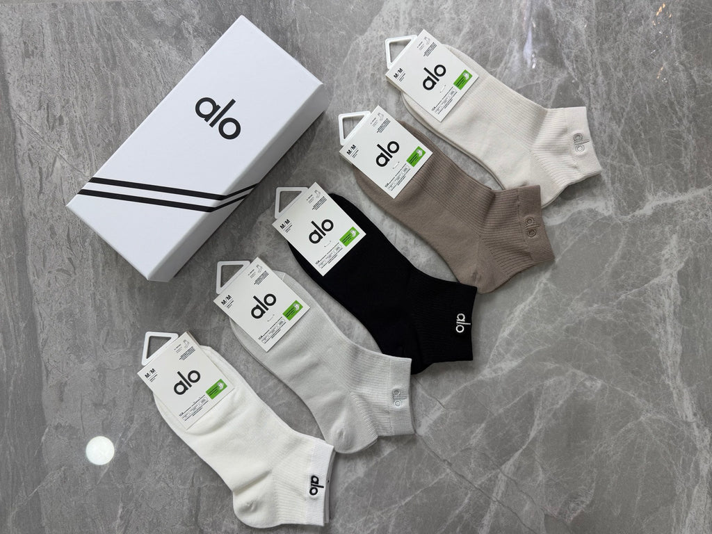 Alo Clean Wordmark Details Ankle Socks - 5-Pair Set