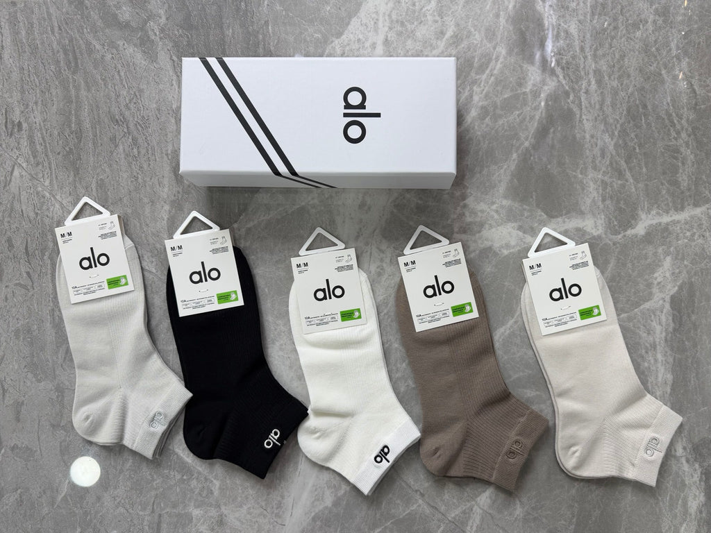 Alo Clean Wordmark Details Ankle Socks - 5-Pair Set