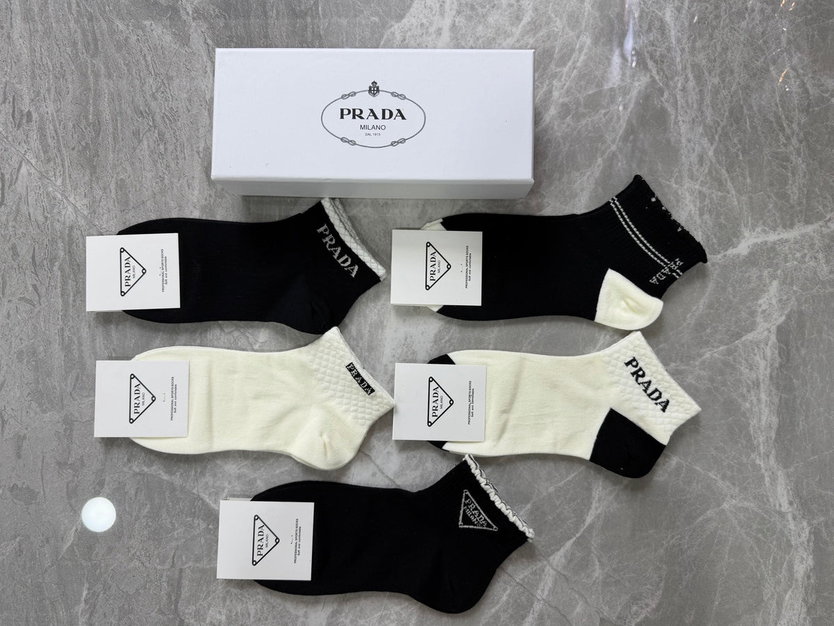 Prada Small Triangle Details Ankle Socks - 5-Pair Set