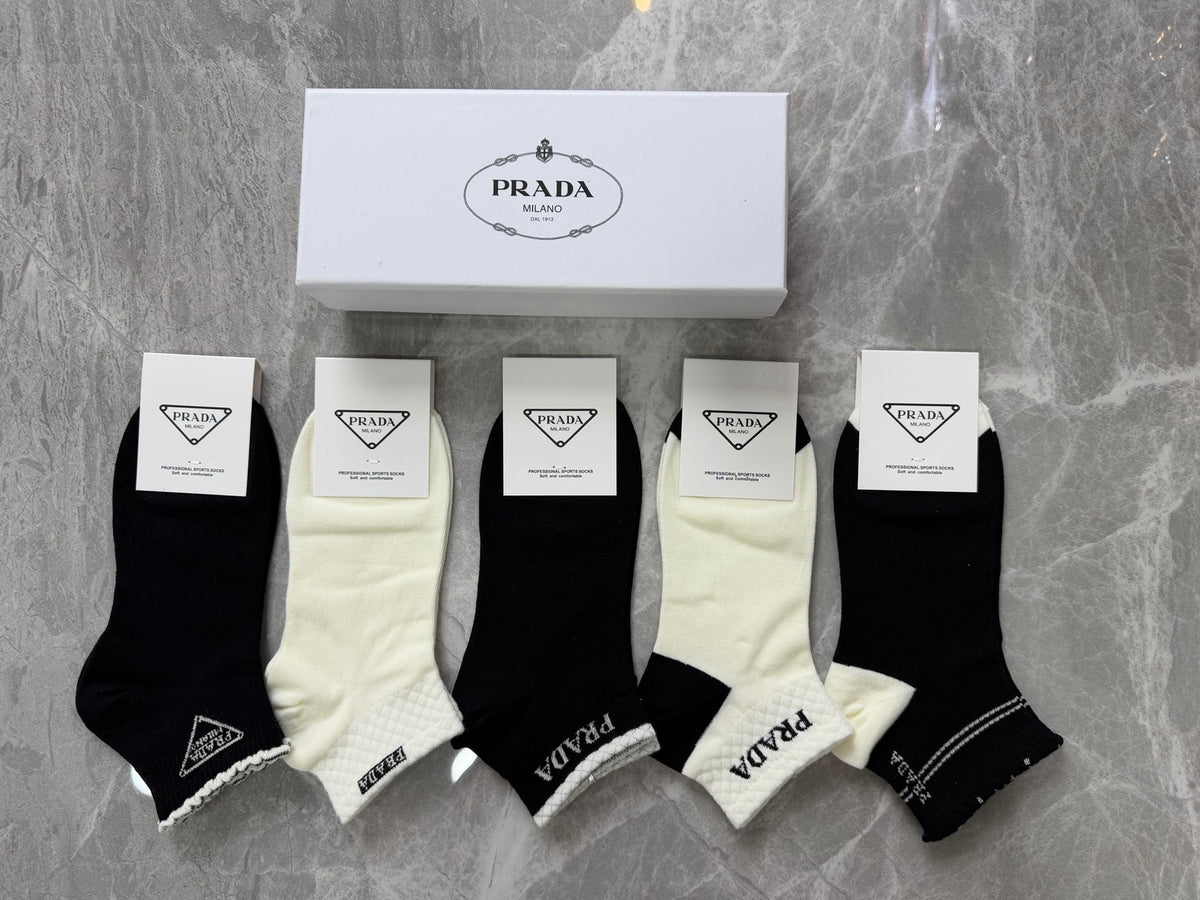 Prada Small Triangle Details Ankle Socks - 5-Pair Set