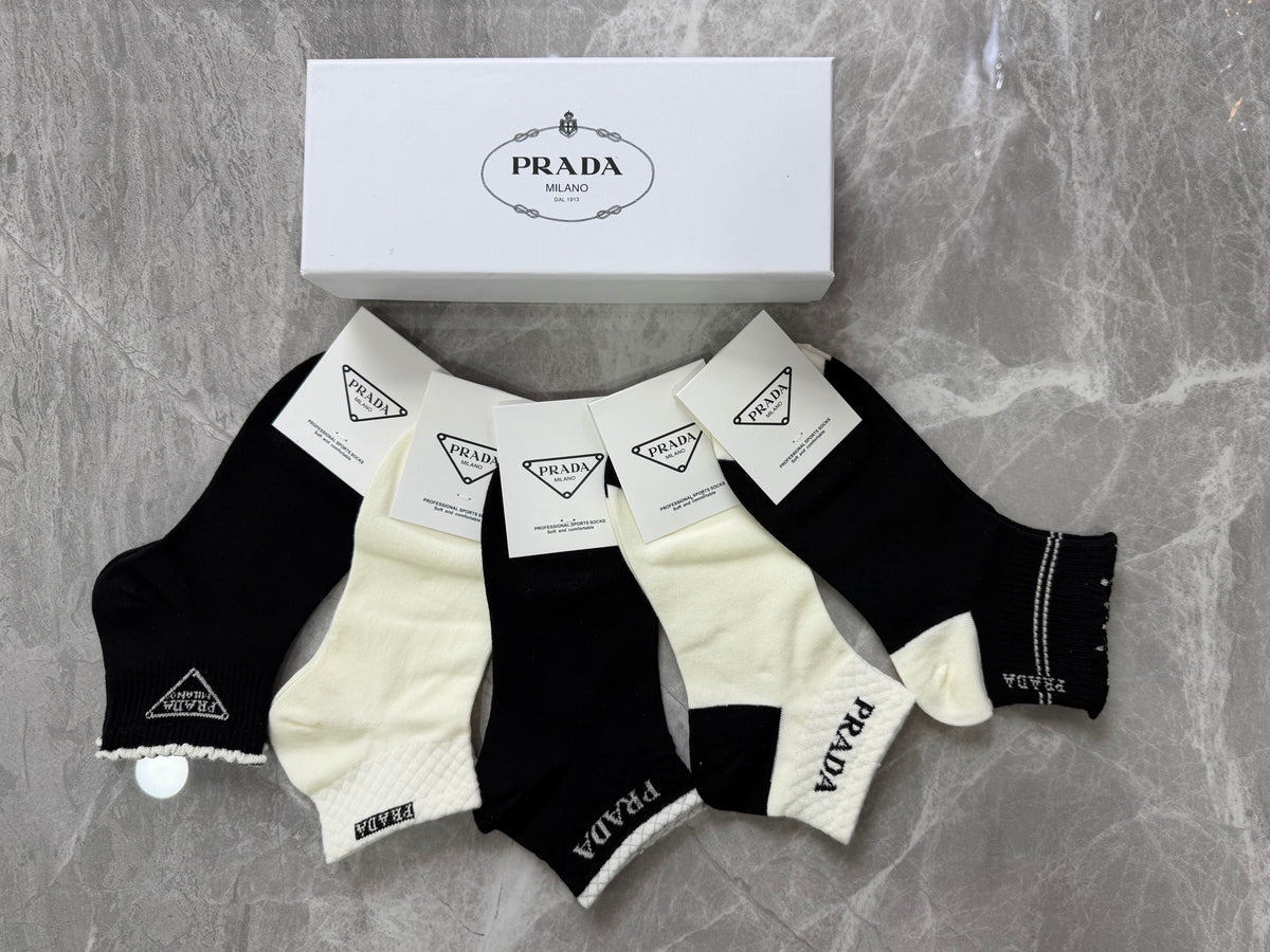 Prada Small Triangle Details Ankle Socks - 5-Pair Set