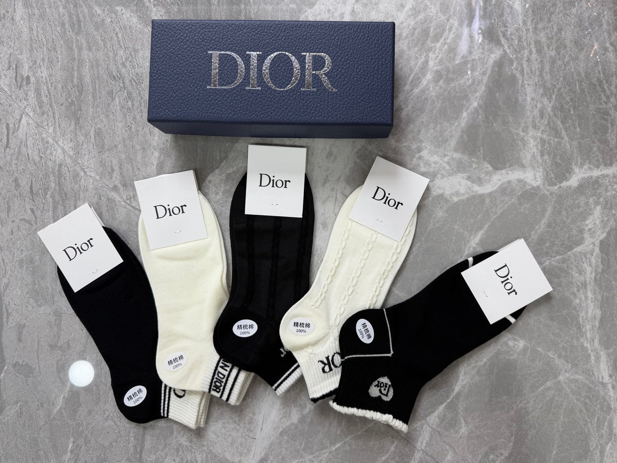 Dior Cotton Visible Branded Cuff Or Emblem Details No-Show Socks - 5-Pair Set