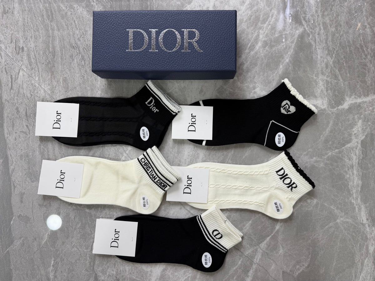 Dior Cotton Visible Branded Cuff Or Emblem Details No-Show Socks - 5-Pair Set