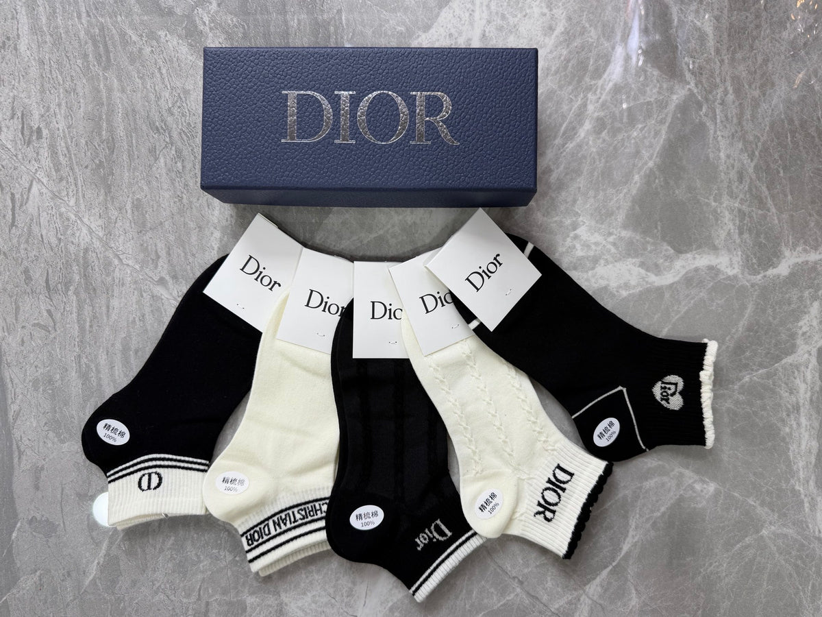 Dior Cotton Visible Branded Cuff Or Emblem Details No-Show Socks - 5-Pair Set