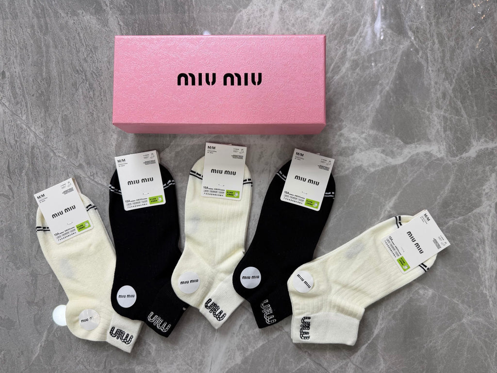 Miu Miu Combed cotton Visible Branded Cuff Or Emblem Details No-Show Socks - 5-Pair Set