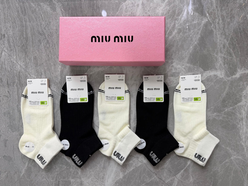 Miu Miu Combed cotton Visible Branded Cuff Or Emblem Details No-Show Socks - 5-Pair Set