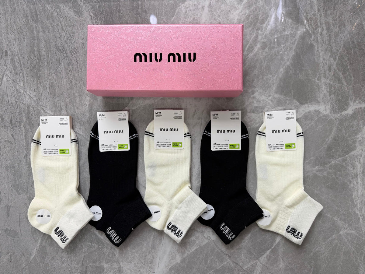 Miu Miu Combed cotton Visible Branded Cuff Or Emblem Details No-Show Socks - 5-Pair Set