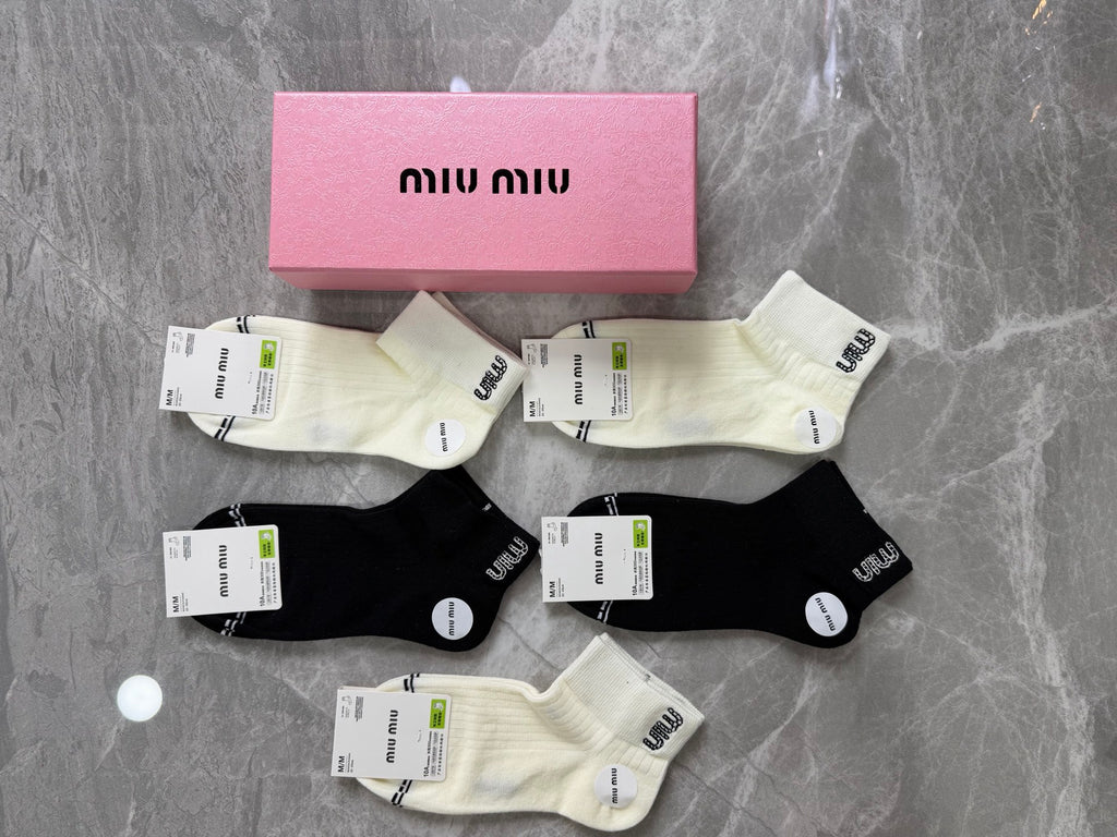 Miu Miu Combed cotton Visible Branded Cuff Or Emblem Details No-Show Socks - 5-Pair Set