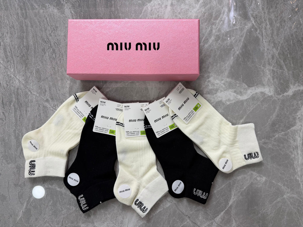 Miu Miu Combed cotton Visible Branded Cuff Or Emblem Details No-Show Socks - 5-Pair Set