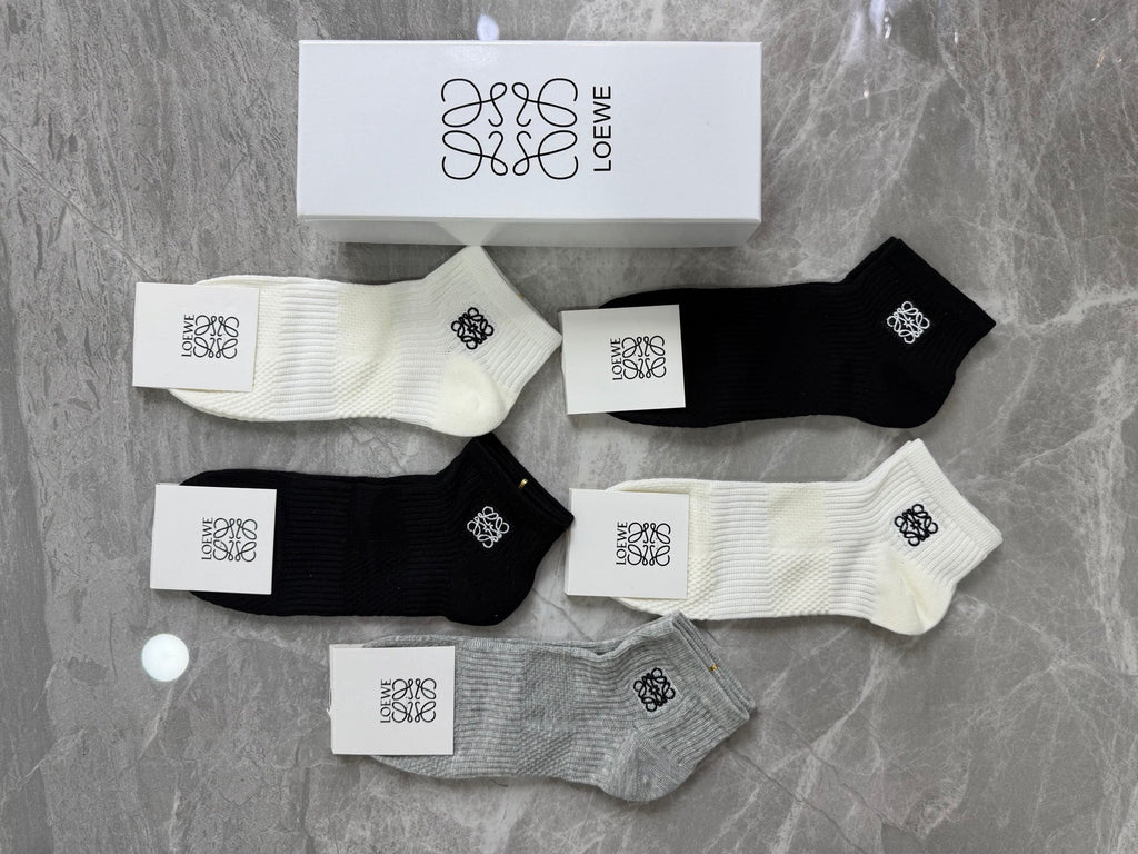 Loewe Monogram-Style Details Ankle Socks - 5-Pair Set
