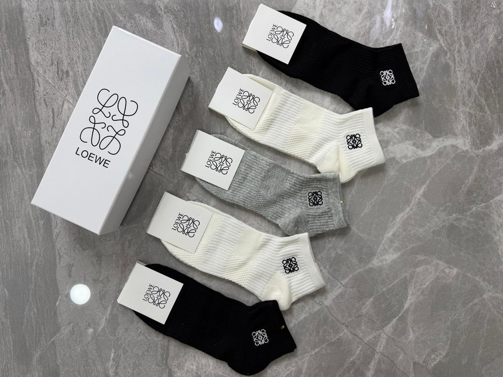Loewe Cotton Visible Branded Cuff Or Emblem Details No-Show Socks - 5-Pair Set