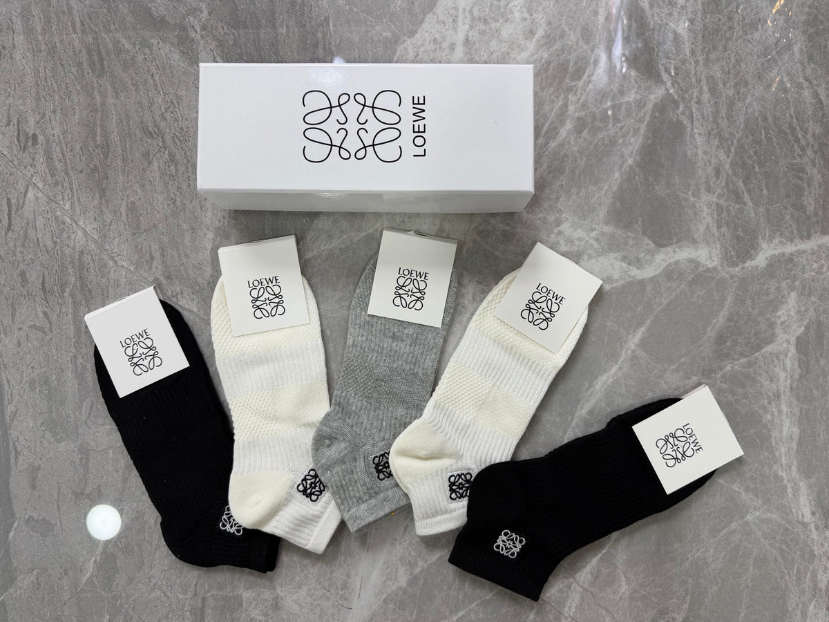 Loewe Cotton Visible Branded Cuff Or Emblem Details No-Show Socks - 5-Pair Set