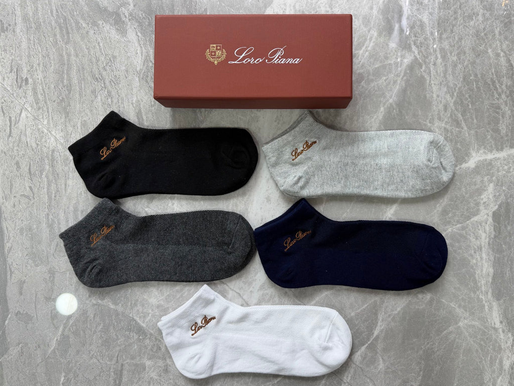 Loro Piana Small Script Details No-Show Socks - 5-Pair Set