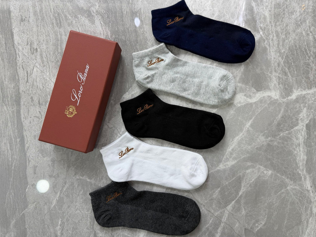 Loro Piana Restrained Script Details Ankle Socks - 5-Pair Set