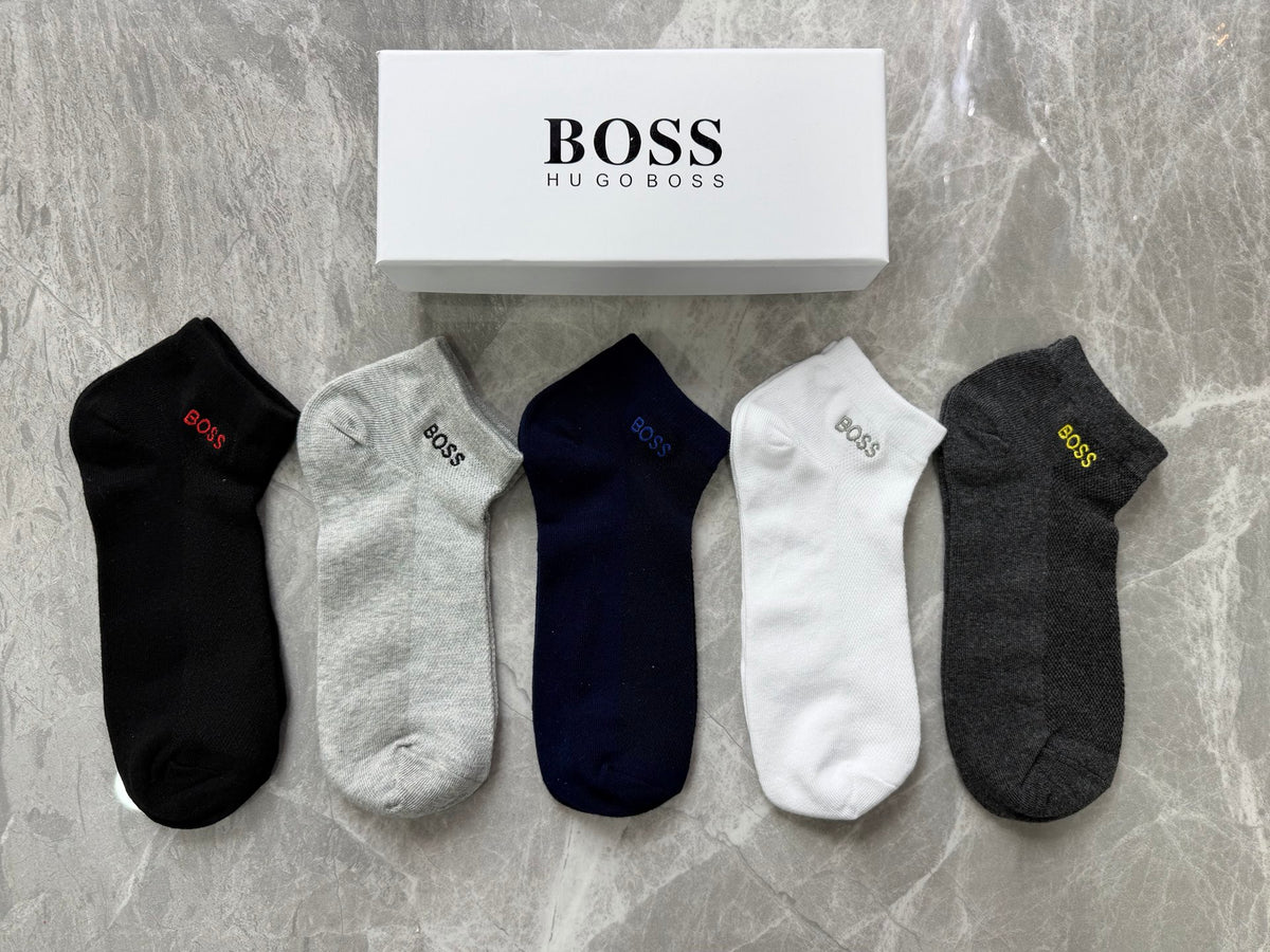 Boss Cotton Visible Branded Cuff Or Emblem Details No-Show Socks - 5-Pair Set