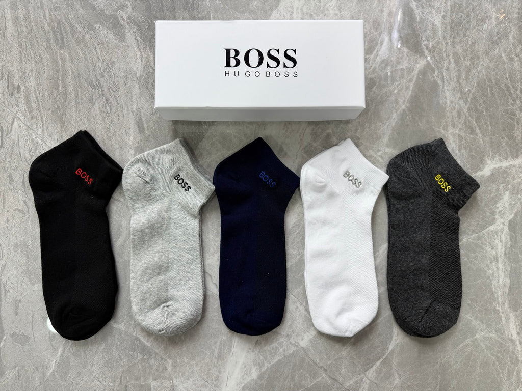 Boss Small Wordmark Details No-Show Socks - 5-Pair Set