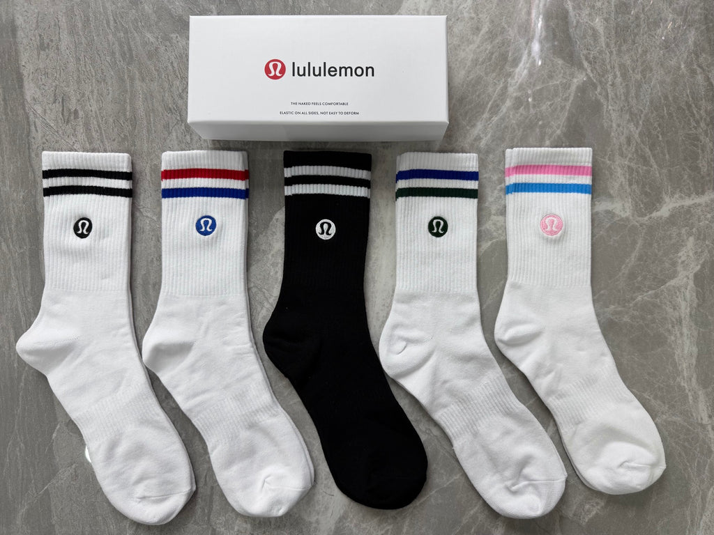 Lululemon Stripe Accents And Small Round Emblems Crew Socks - 5-Pair Set