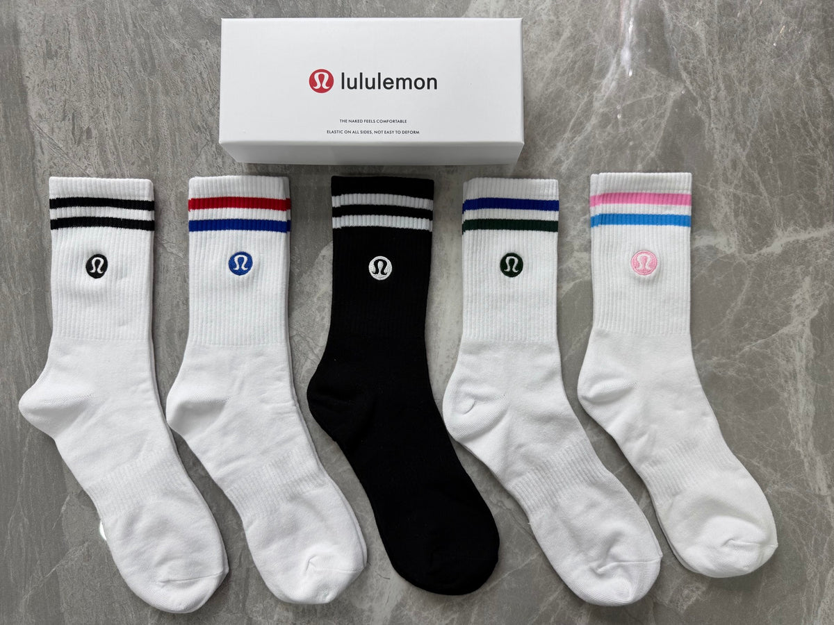 Lululemon Cotton Visible Colour, Cuff And Emblem Details Crew Socks - 5-Pair Set