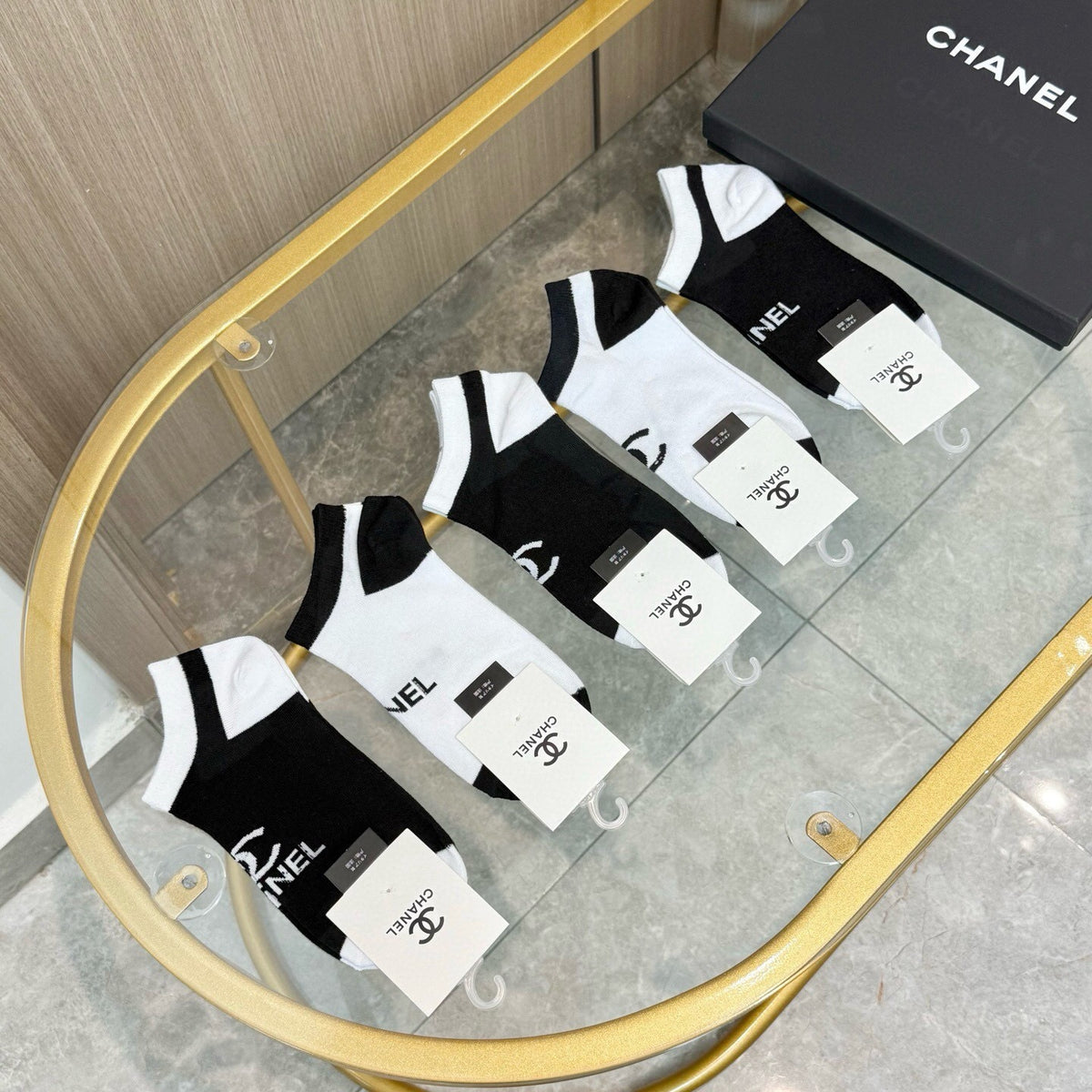 Chanel Visible Colour, Cuff And Emblem Details No-Show Socks - 5-Pair Set