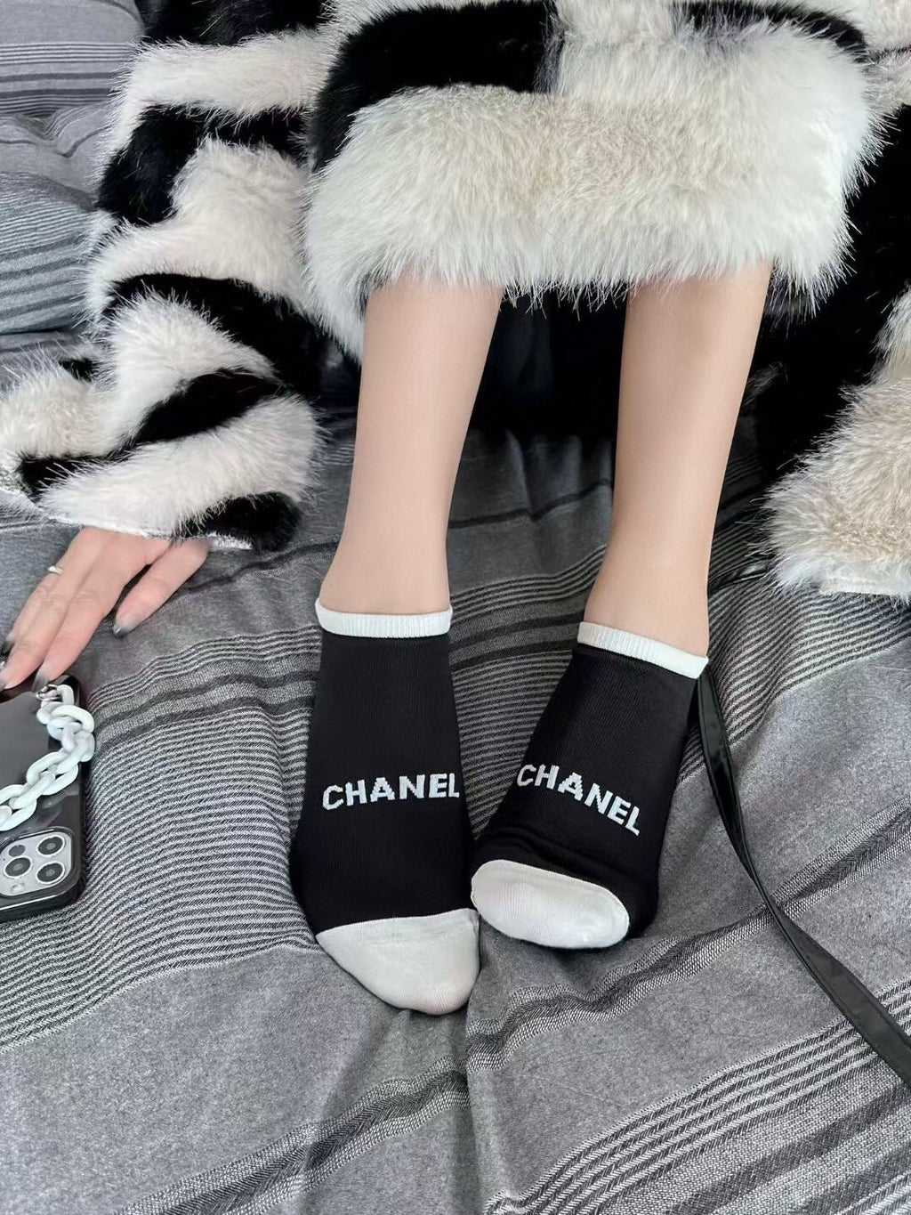 Chanel Visible Colour, Cuff And Emblem Details No-Show Socks - 5-Pair Set