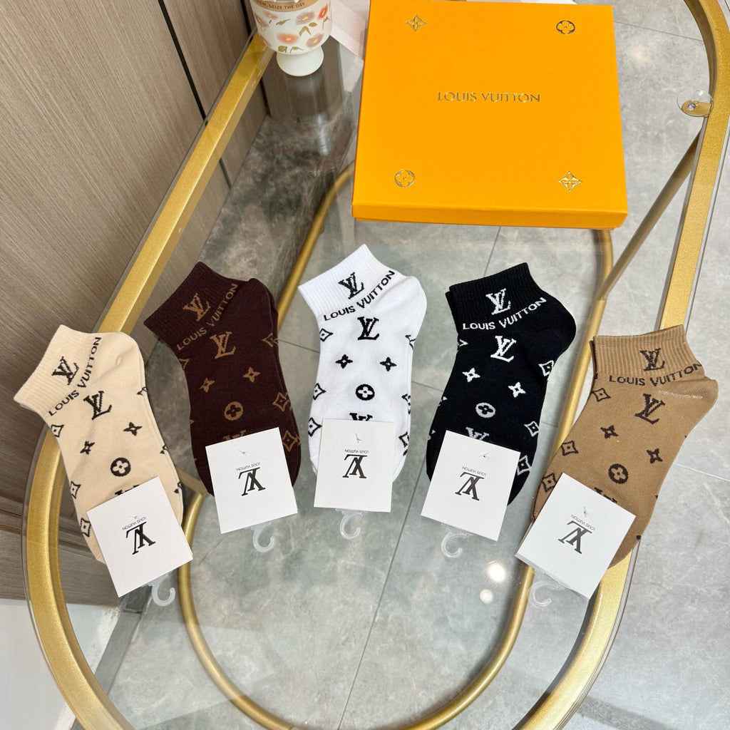 Louis Vuitton Visible Colour, Cuff And Emblem Details No-Show Socks - 5-Pair Set