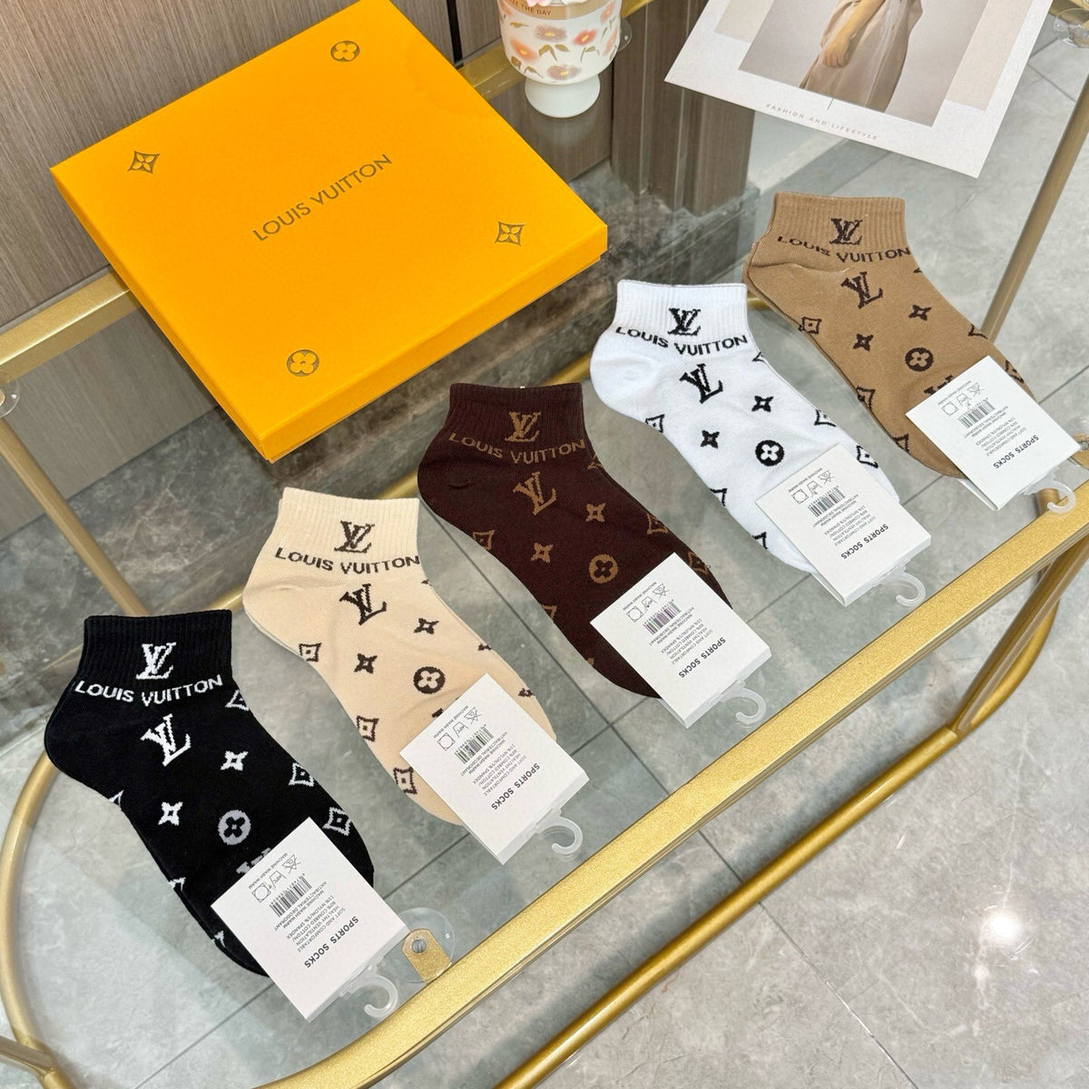 Louis Vuitton Visible Colour, Cuff And Emblem Details No-Show Socks - 5-Pair Set