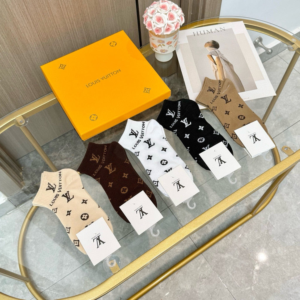 Louis Vuitton Visible Colour, Cuff And Emblem Details No-Show Socks - 5-Pair Set