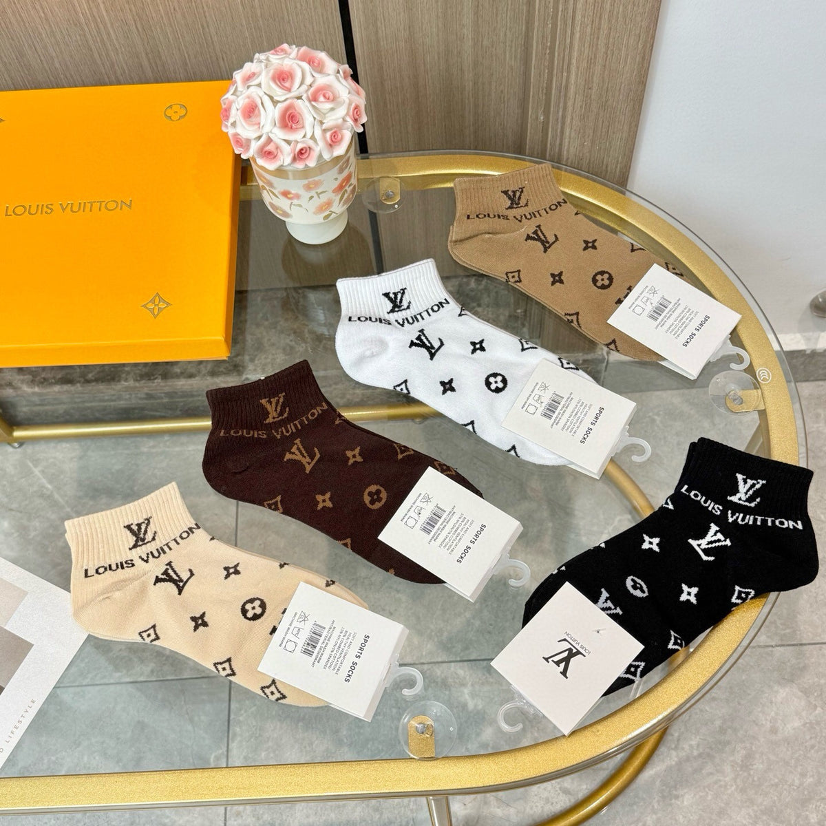 Louis Vuitton Visible Colour, Cuff And Emblem Details No-Show Socks - 5-Pair Set