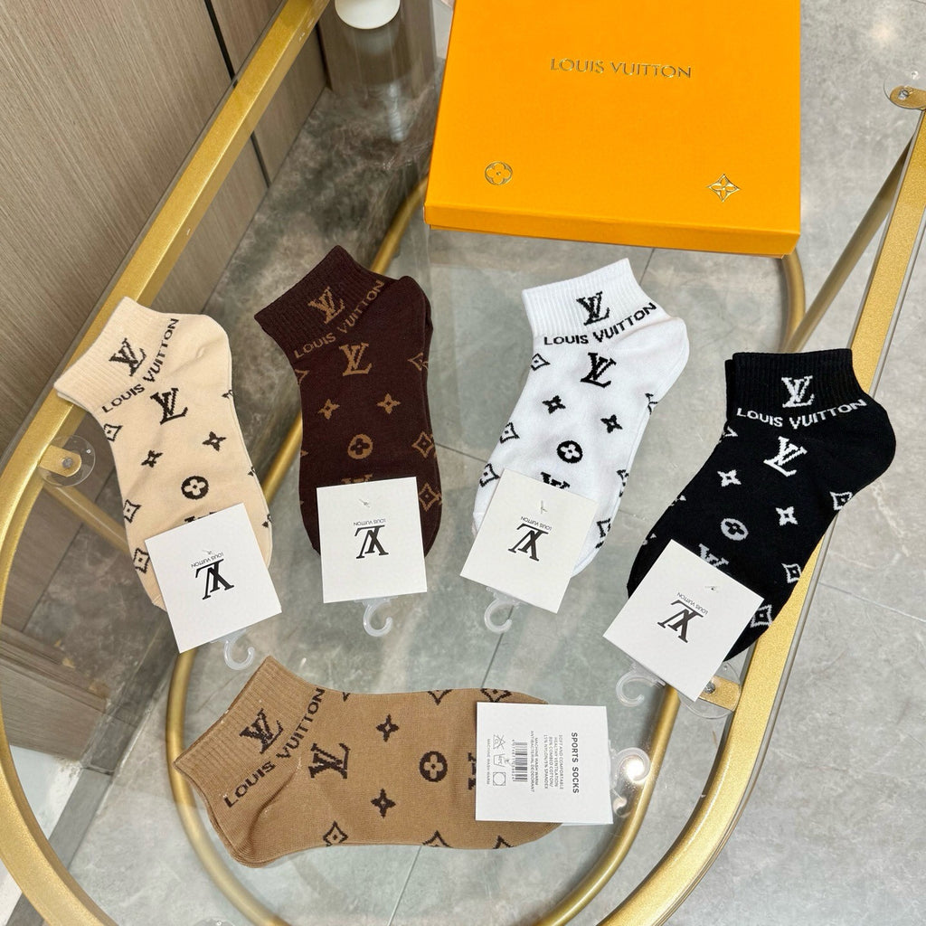 Louis Vuitton Visible Colour, Cuff And Emblem Details No-Show Socks - 5-Pair Set
