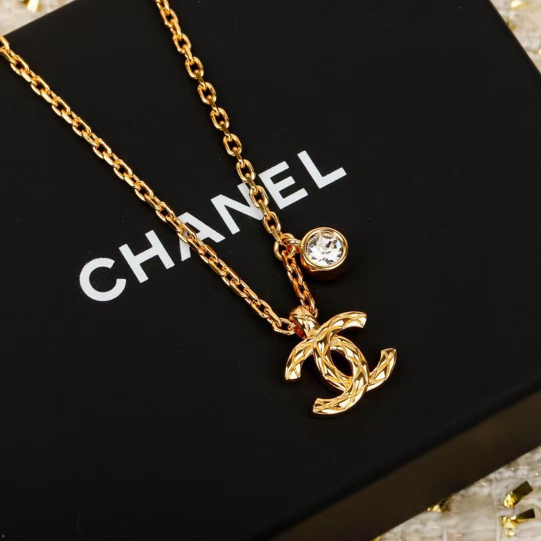 Double-C Emblem Pendant Necklace in Gold-Tone – Design 012 main product view