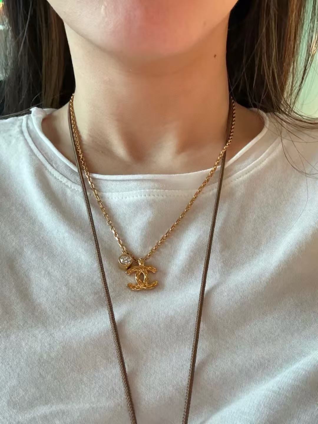 Double-C Emblem Pendant Necklace in Gold-Tone – Design 013 detail view
