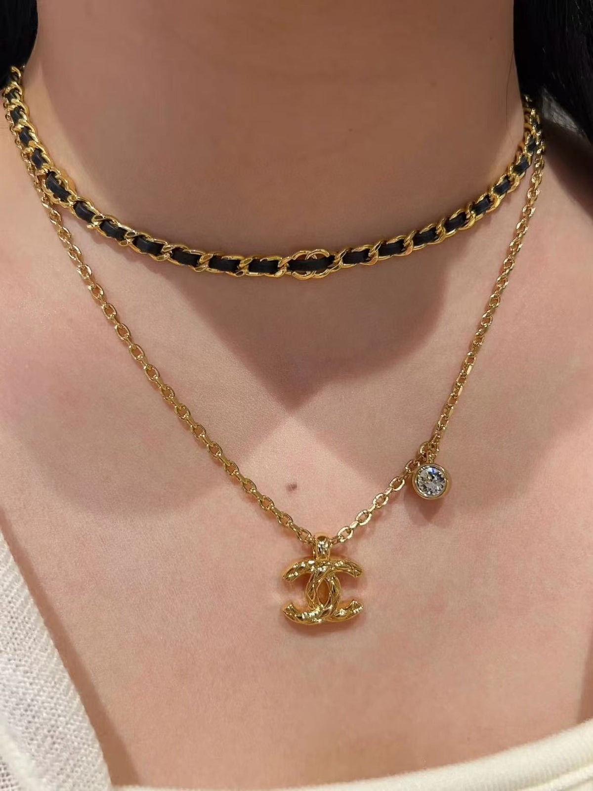 Double-C Emblem Pendant Necklace in Gold-Tone – Design 013 front product view