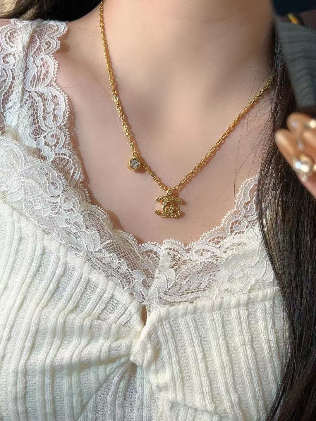 Double-C Emblem Pendant Necklace in Gold-Tone – Design 013 main product view