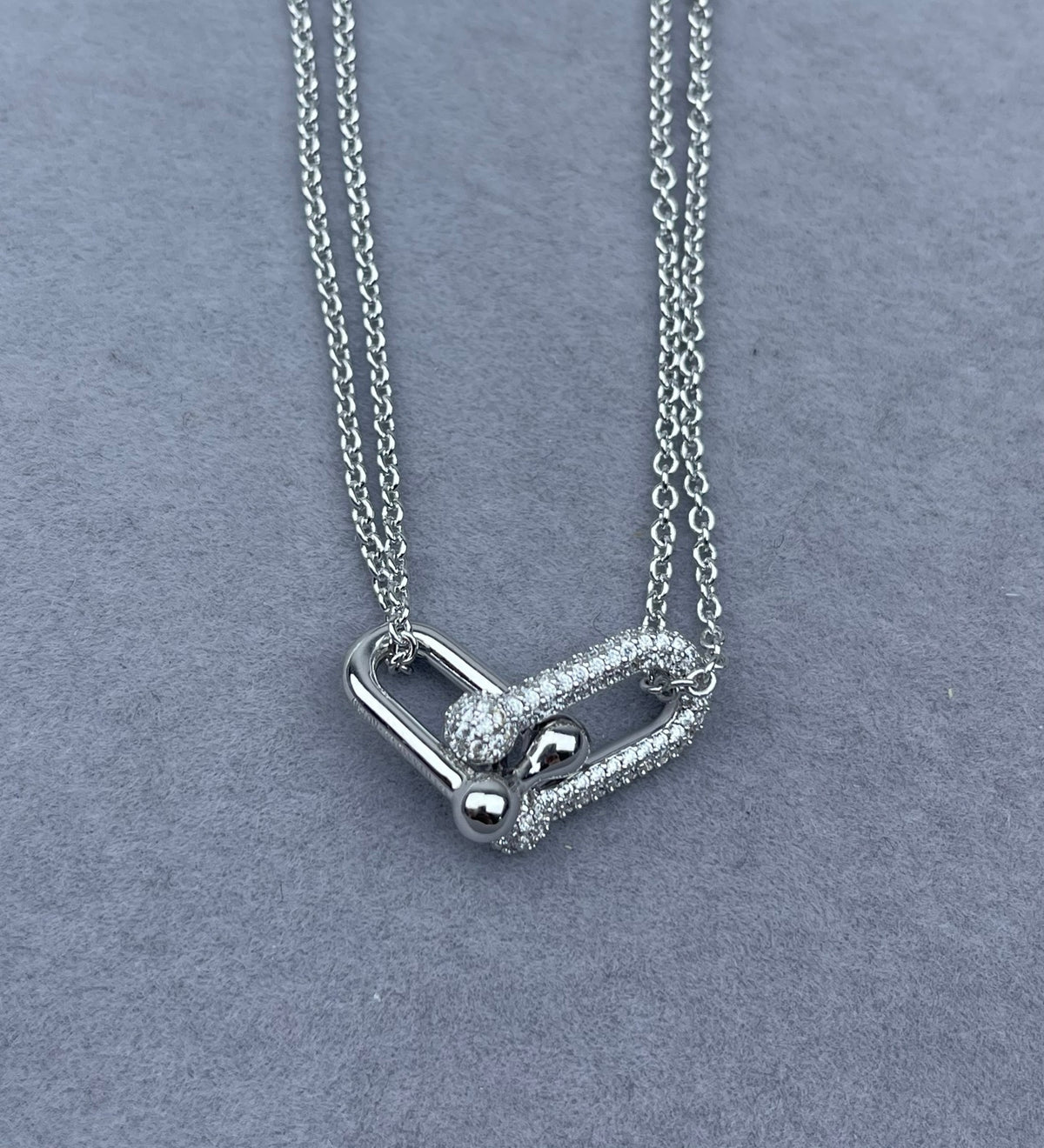 Link Pendant Necklace in Polished Metal-Tone detail view