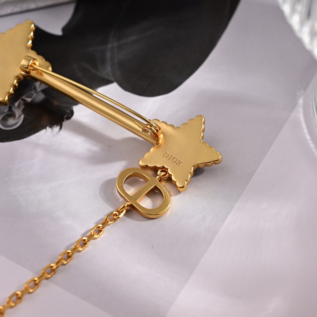 Star Motif Brooch Pin in Polished Metal-Tone – Design 008 styled view