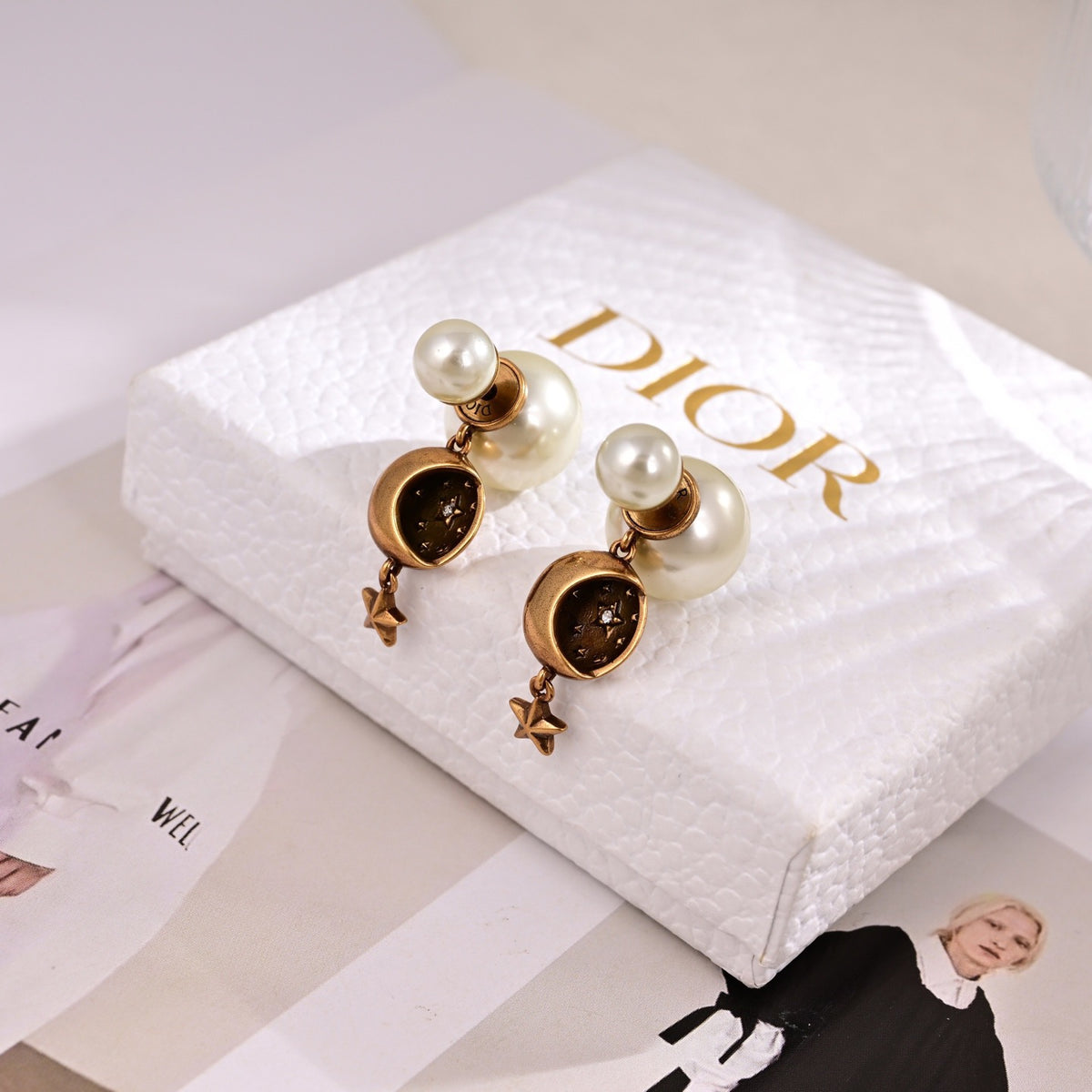 Star Motif Statement Earrings in Polished Metal-Tone styled view