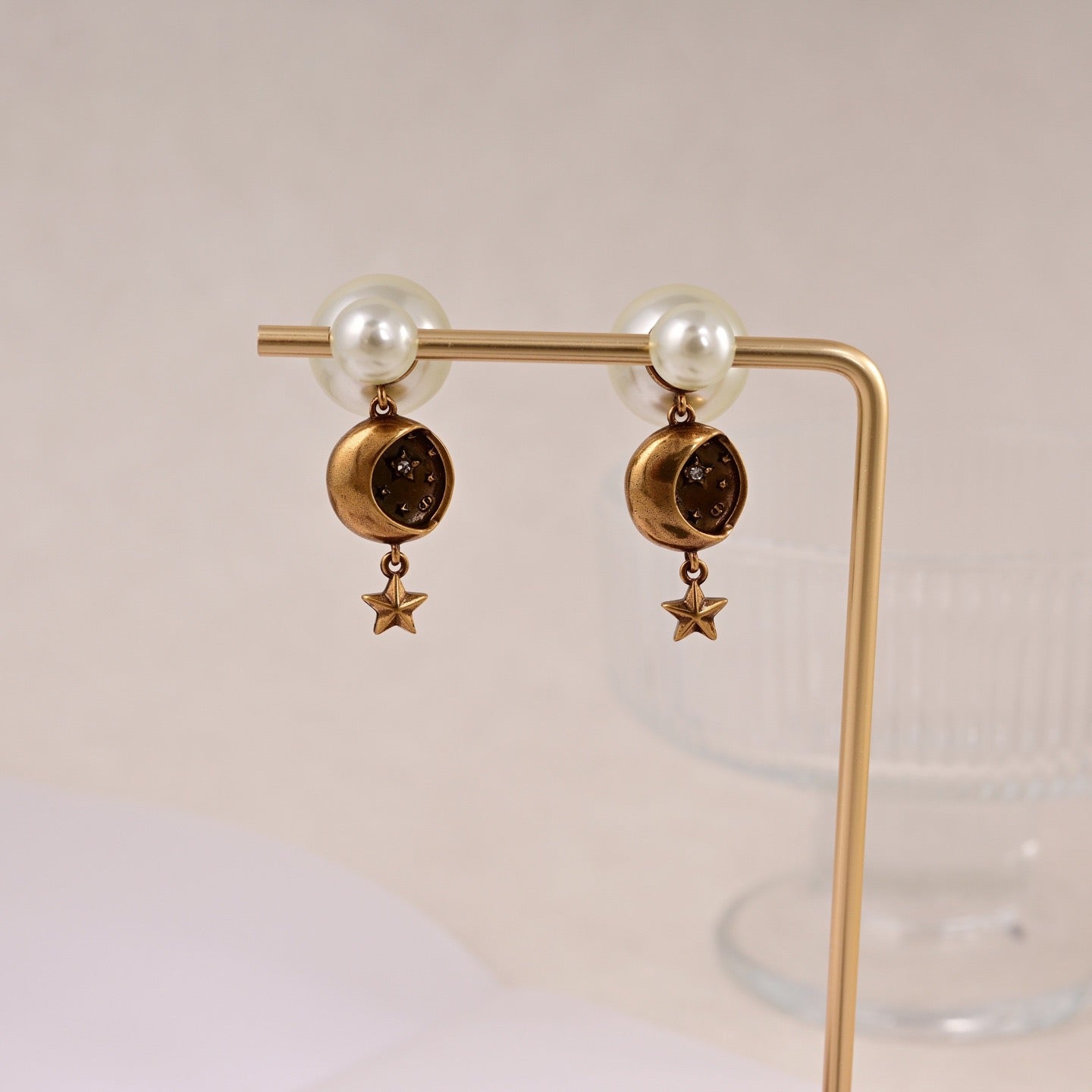 Star Motif Statement Earrings in Polished Metal-Tone detail view
