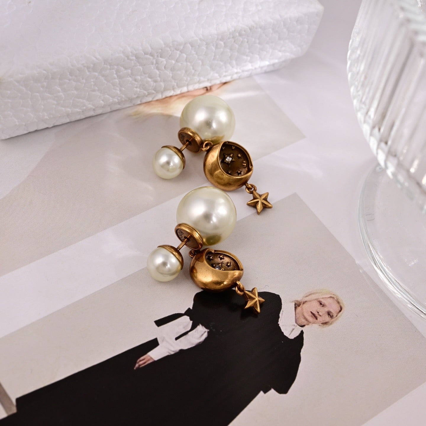Star Motif Statement Earrings in Polished Metal-Tone side detail