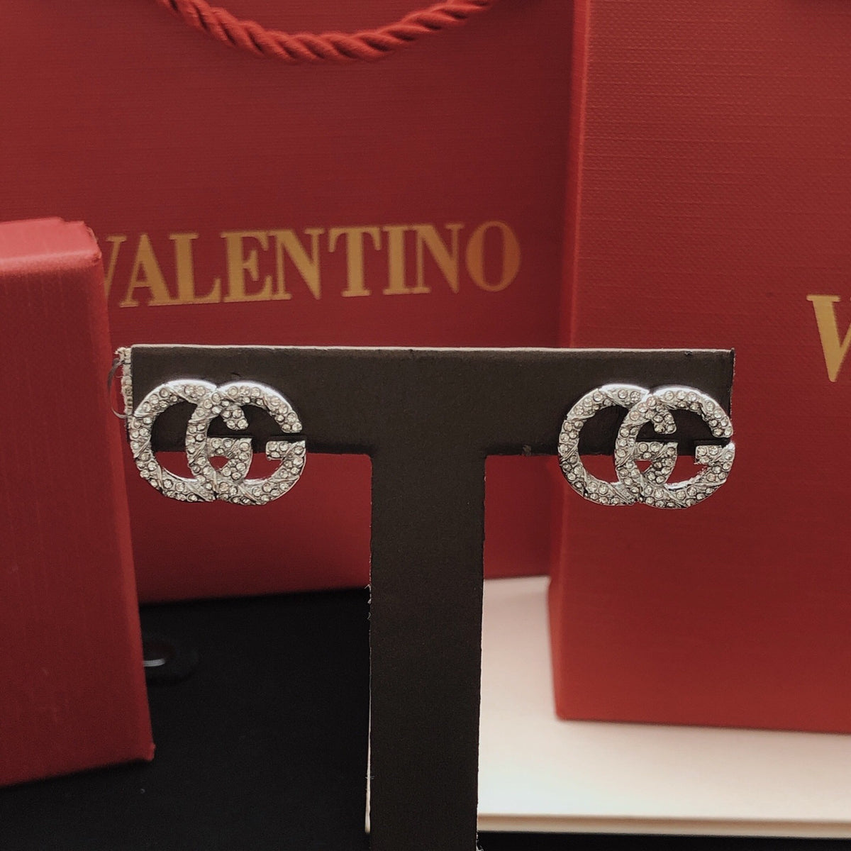 Floral Stud Earrings in Silver-Tone – Design 001 front product view