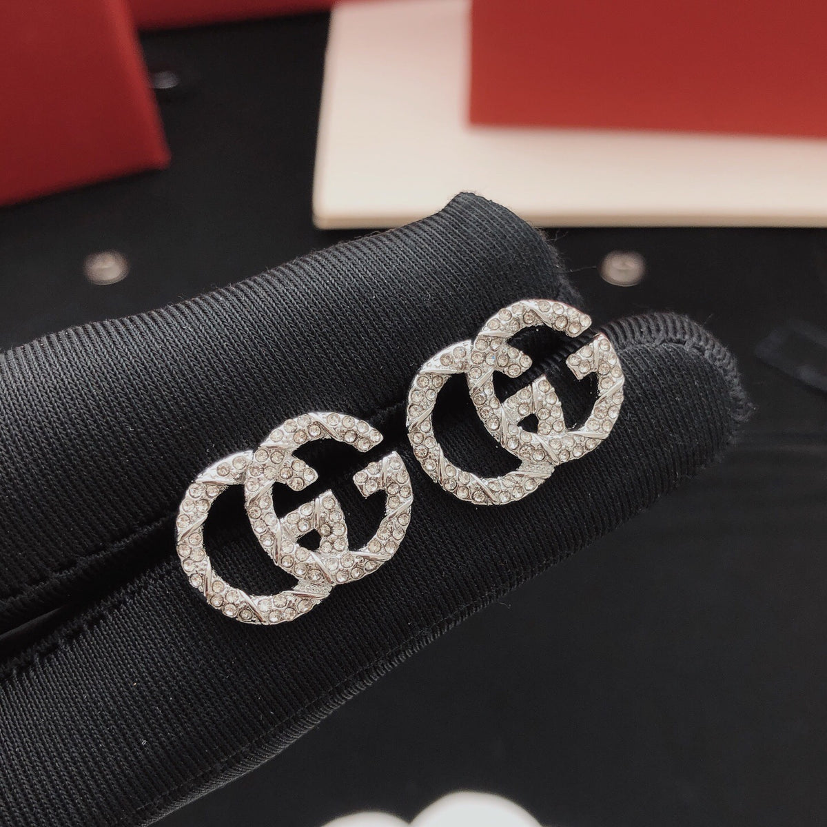 Floral Stud Earrings in Silver-Tone – Design 001 front product view