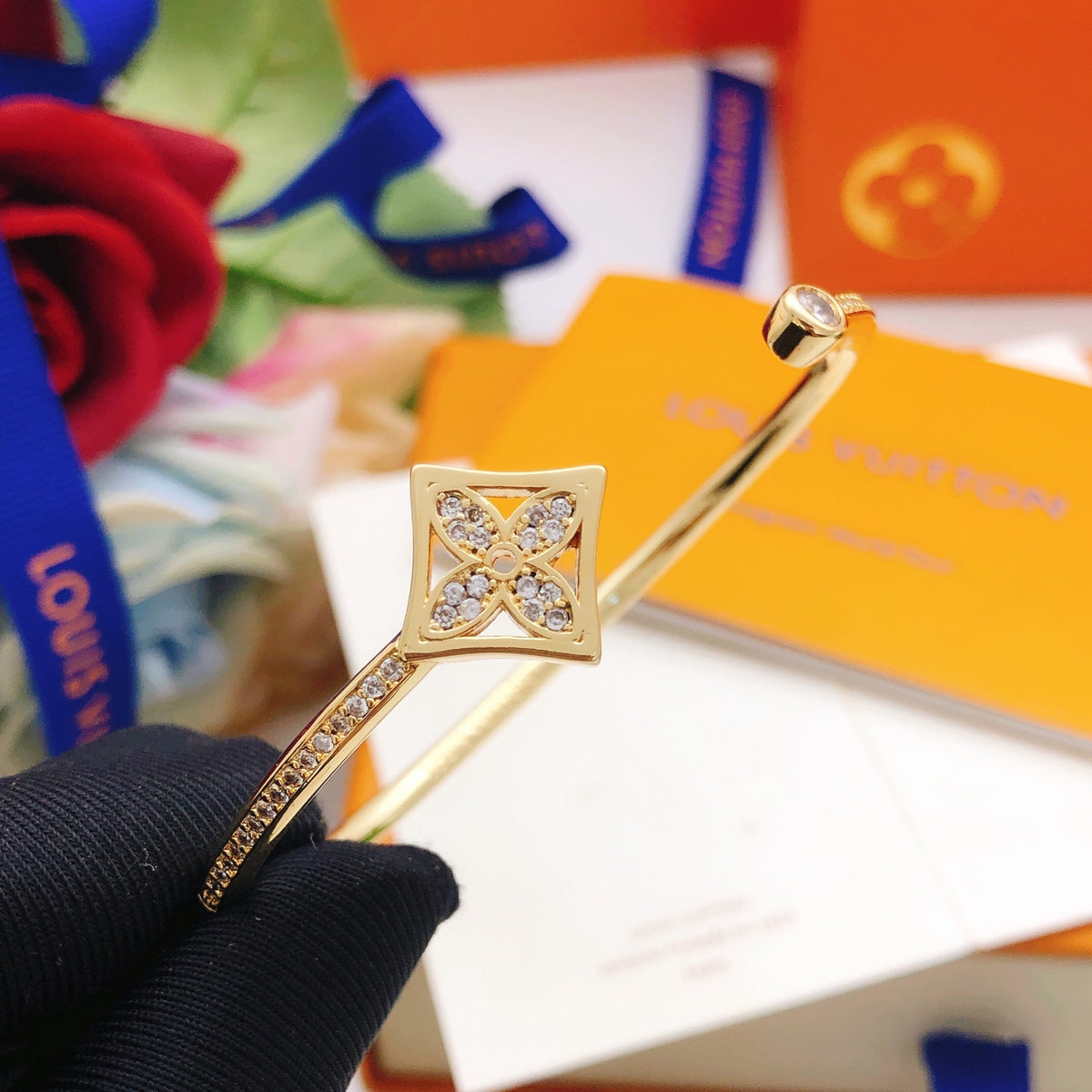Geometric Emblem Bangle in Gold-Tone – Design 001 front product view