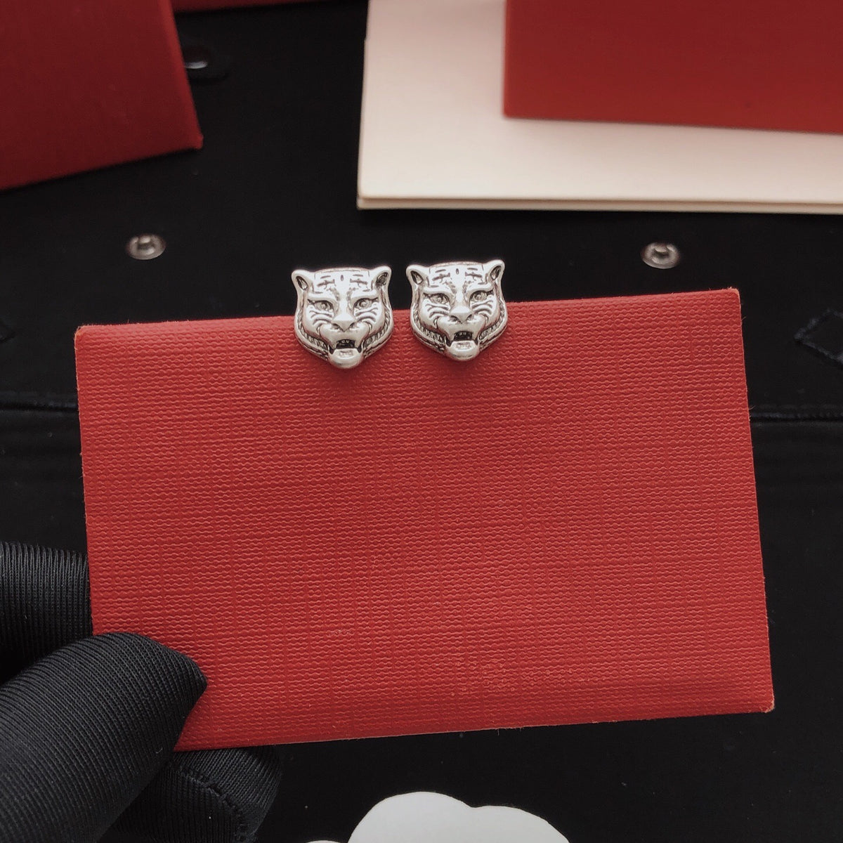 Tiger Head Stud Earrings in Gold-Tone front product view