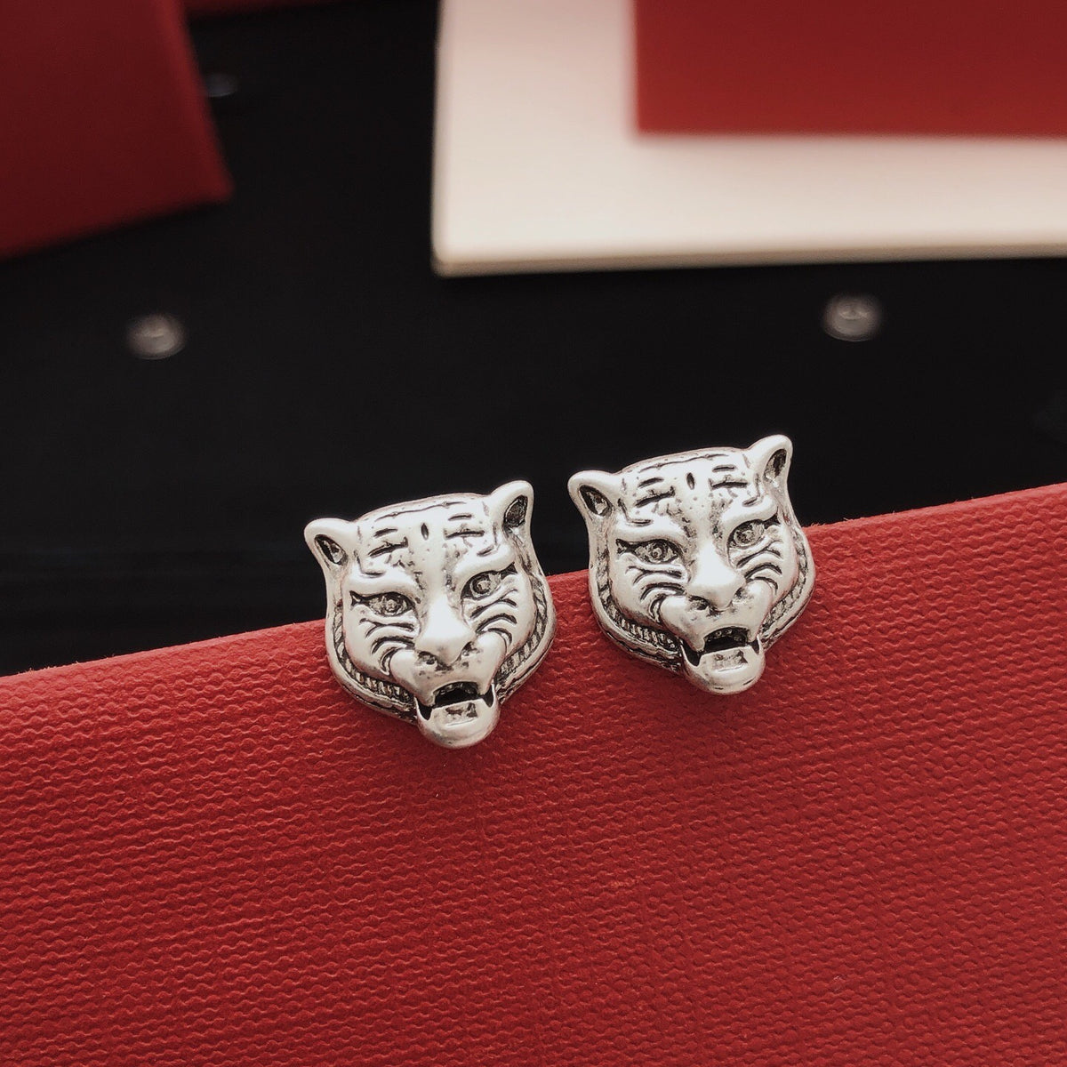 Tiger Head Stud Earrings in Gold-Tone main product view