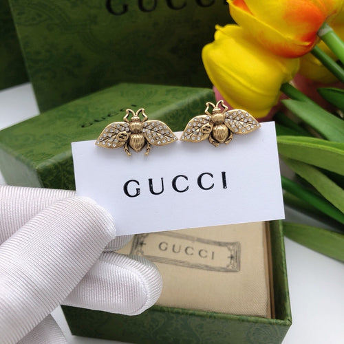 Bee Stud Earrings in Polished Metal-Tone – Bee Detail front product view