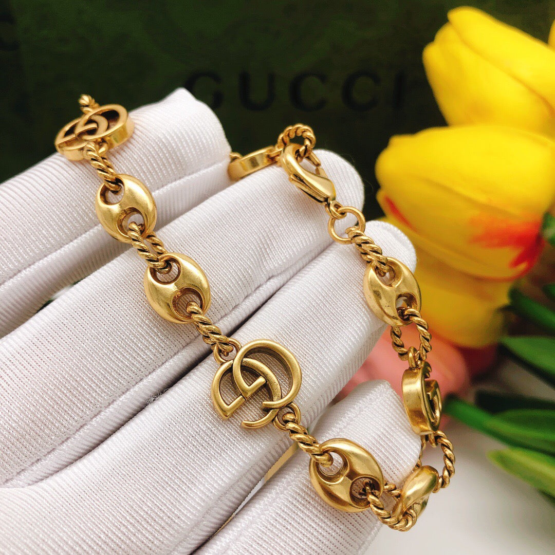 Geometric Emblem Bracelet in Polished Metal-Tone – Design 007 front product view