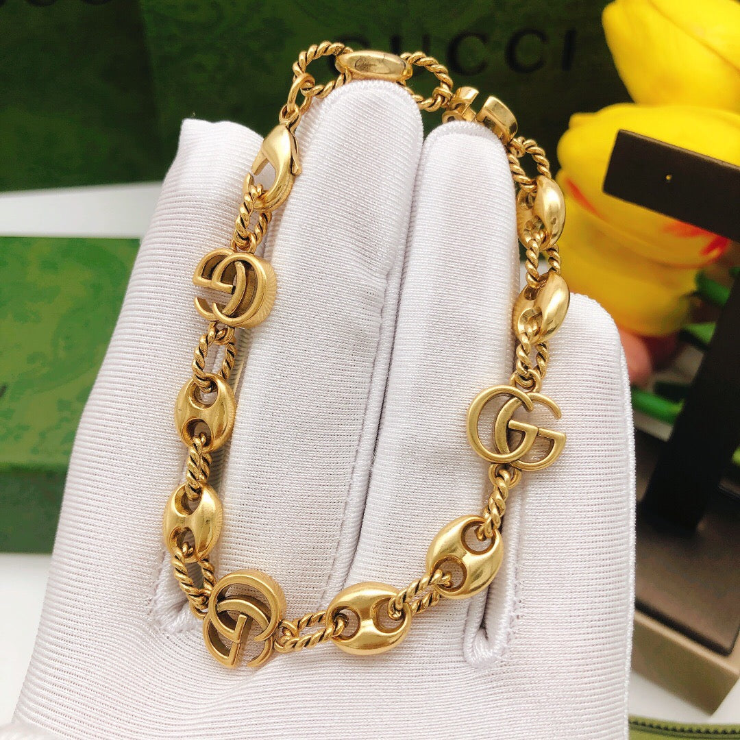 Geometric Emblem Bracelet in Polished Metal-Tone – Design 007 close-up detail