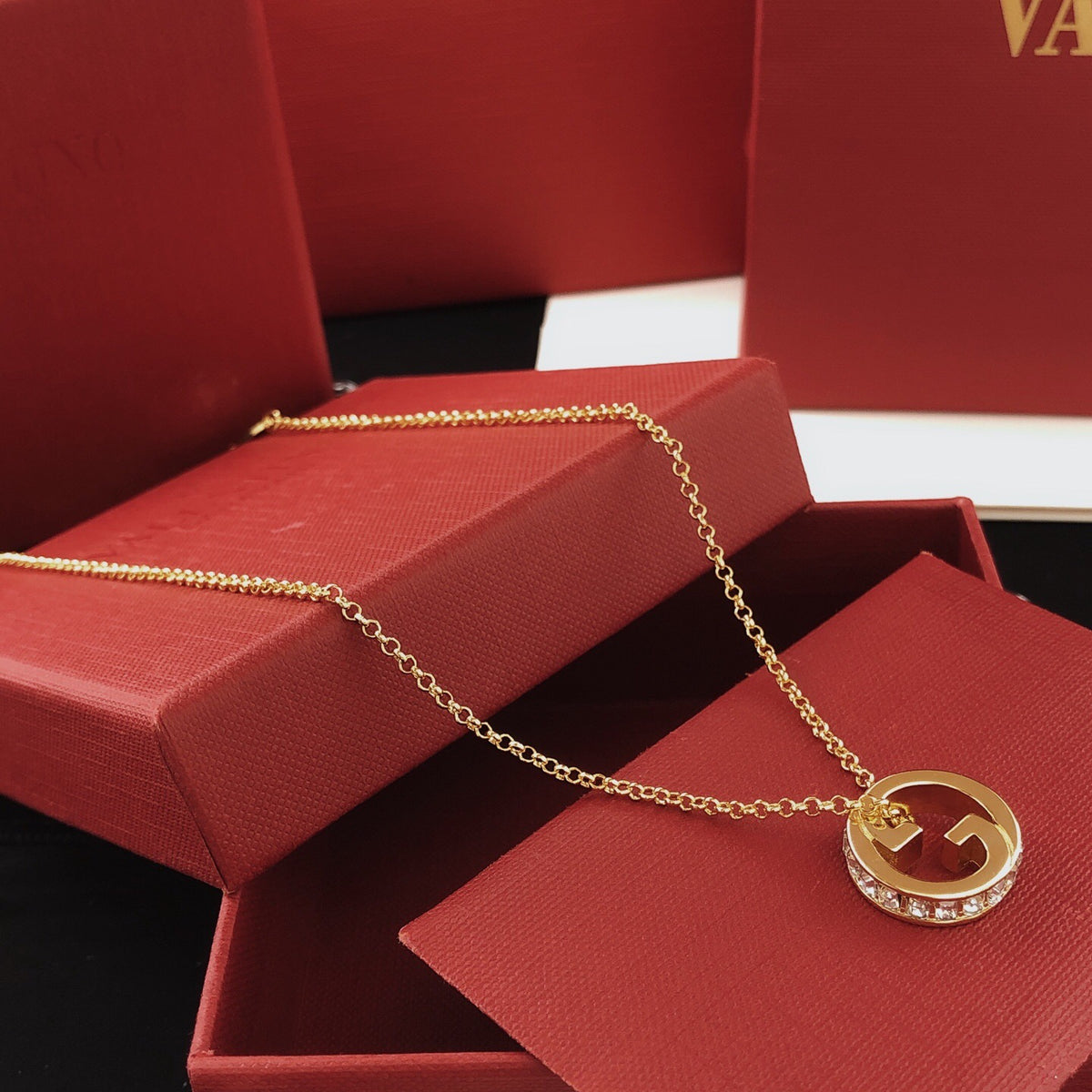 Geometric Emblem Pendant Necklace in Gold-Tone – Design 001 front product view